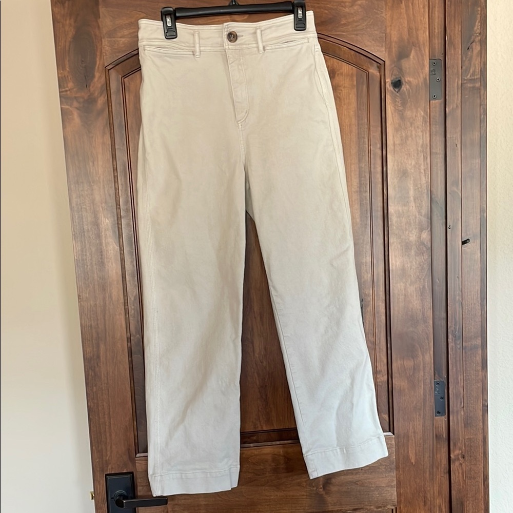 Beige Straight-Leg Pants